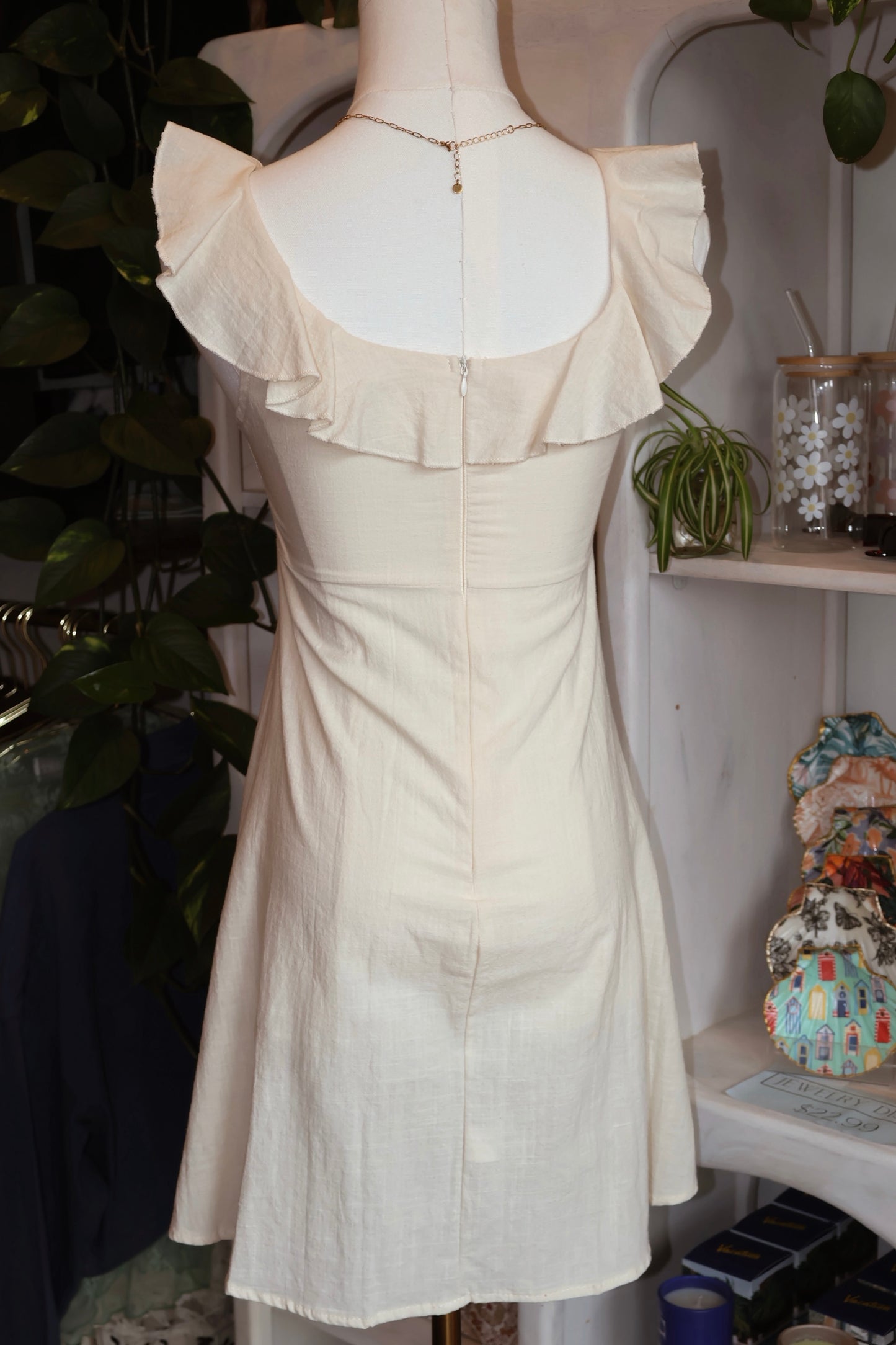 Summer Beige Ruffle Sleeveless Dress