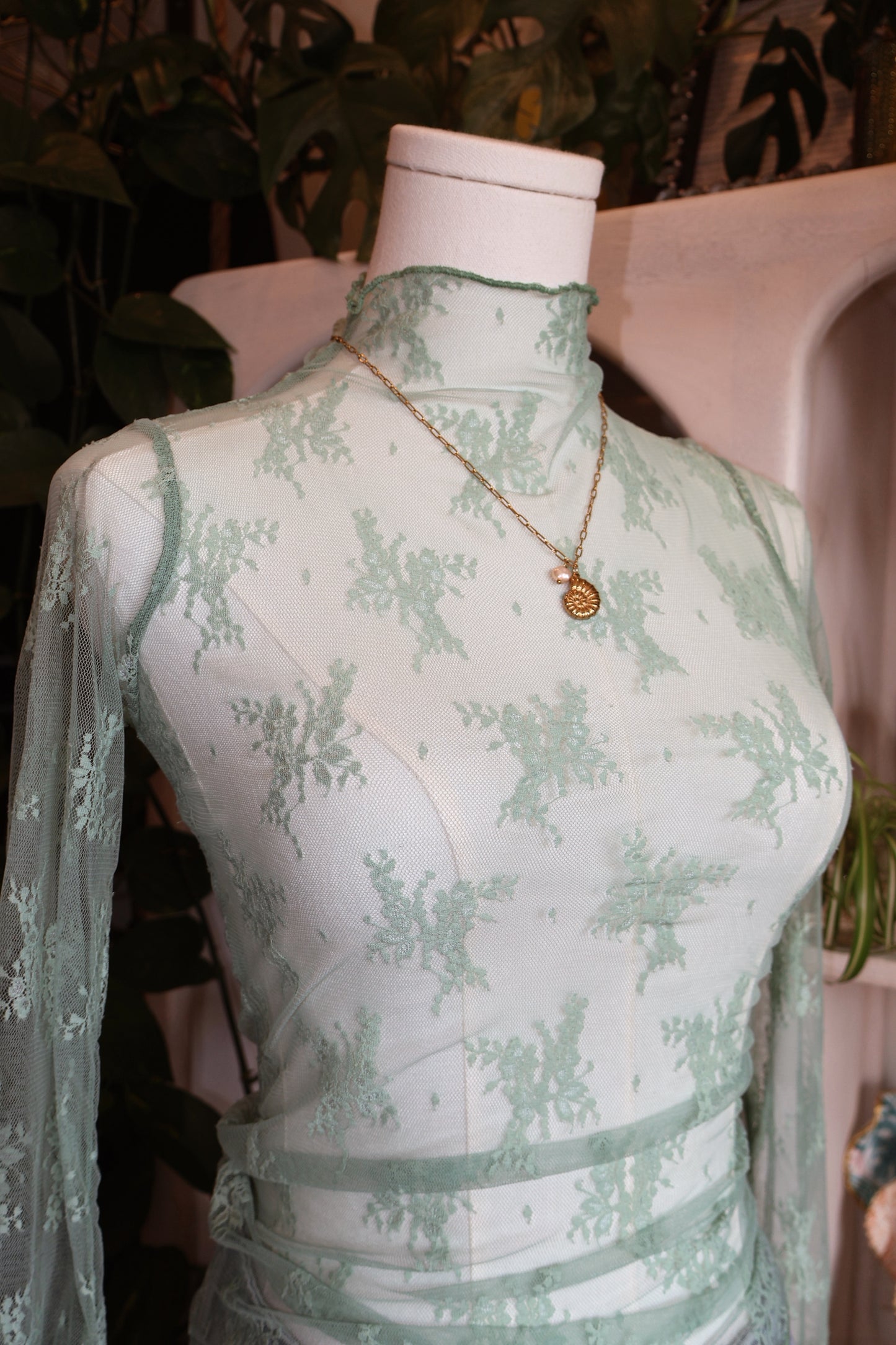 Lace Long Sleeve See Through Top