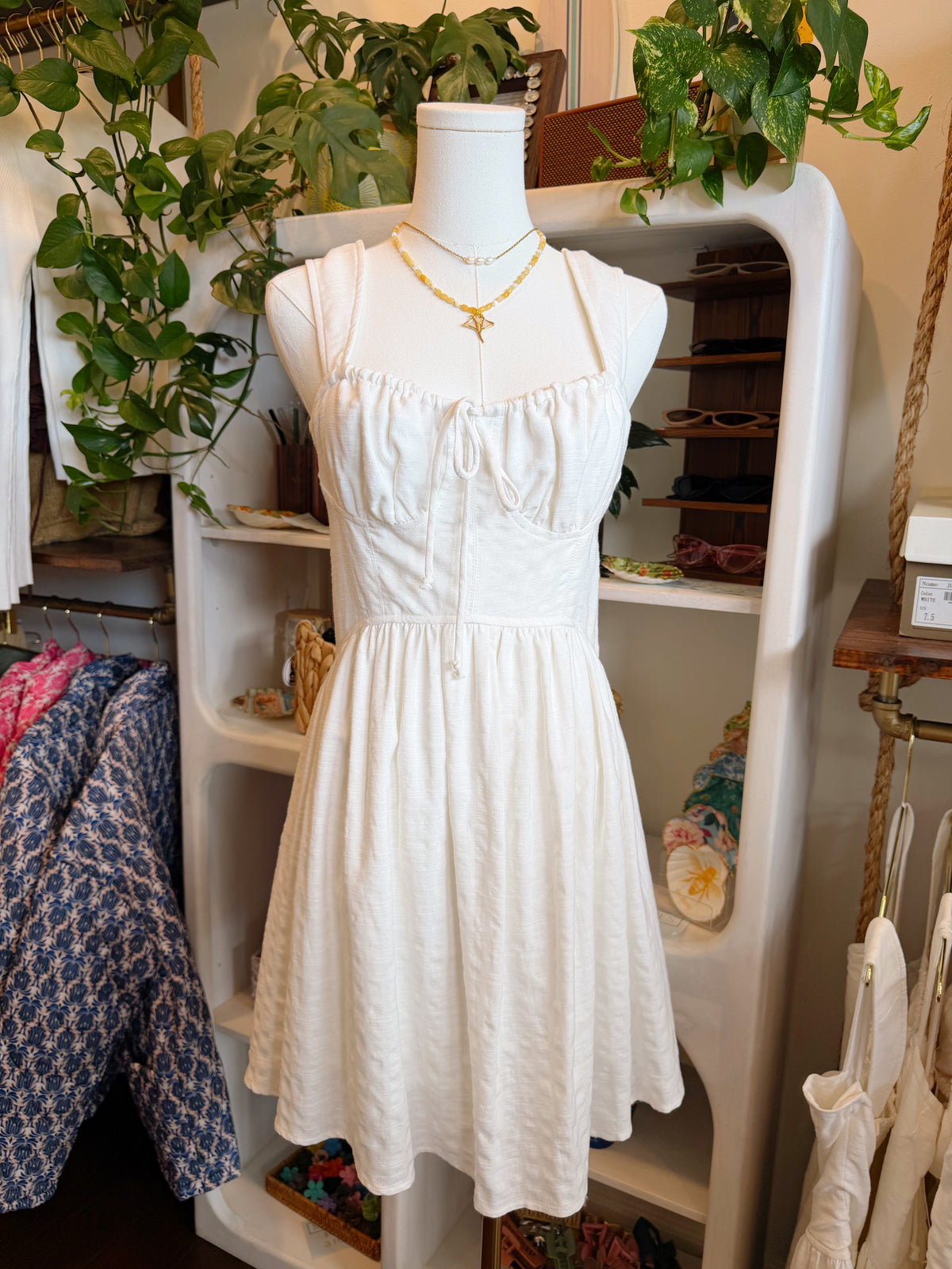 Textured White Tie Dress