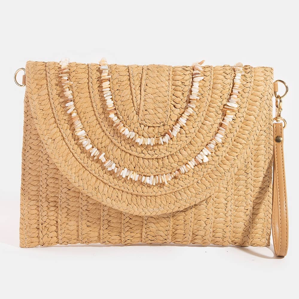 Shell Beaded Envelope Clutch Bag