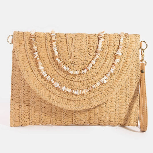 Shell Beaded Envelope Clutch Bag