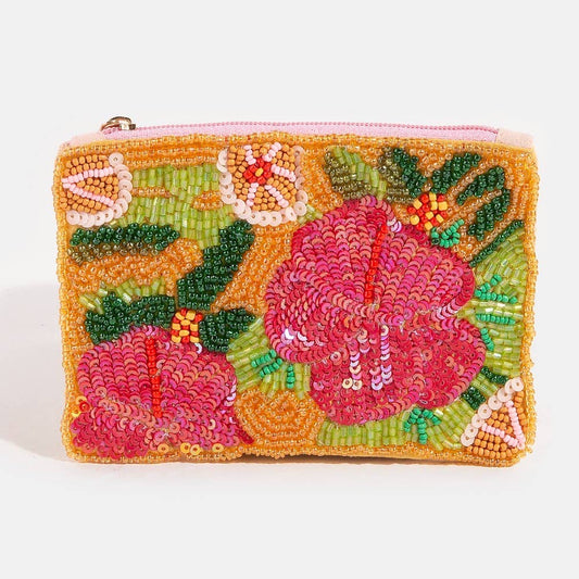 Hibiscus Beaded Coin Purse