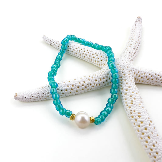 Aqua & Pearl Bracelet